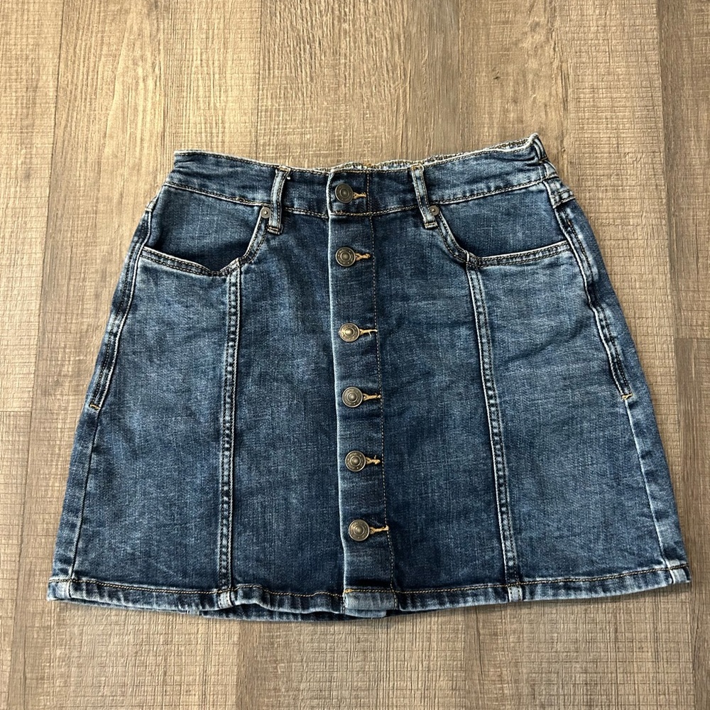 Aerie Blue Denim Button-Up Mini Skirt